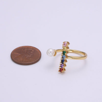 Dainty Micro Pave ring Open Adjustable Ring band Stacking ring Rainbow Gold ring Colorful Bridesmaid ring Pearl Wedding jewelry O-294