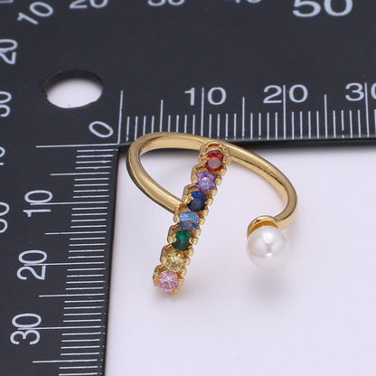 Dainty Micro Pave ring Open Adjustable Ring band Stacking ring Rainbow Gold ring Colorful Bridesmaid ring Pearl Wedding jewelry O-294