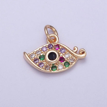 Dainty Micro Paved Multicolor CZ Evil Eye Protection Eye Charm | X-175 - X-182