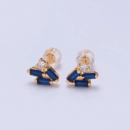 Dainty Mini Sapphire Blue Cz Baguette Stud Earring T-383