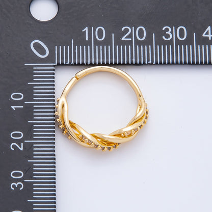 Dainty Mix Metal Gold Braided Ring with CZ Elegant Twist Band Adjustable O-2114