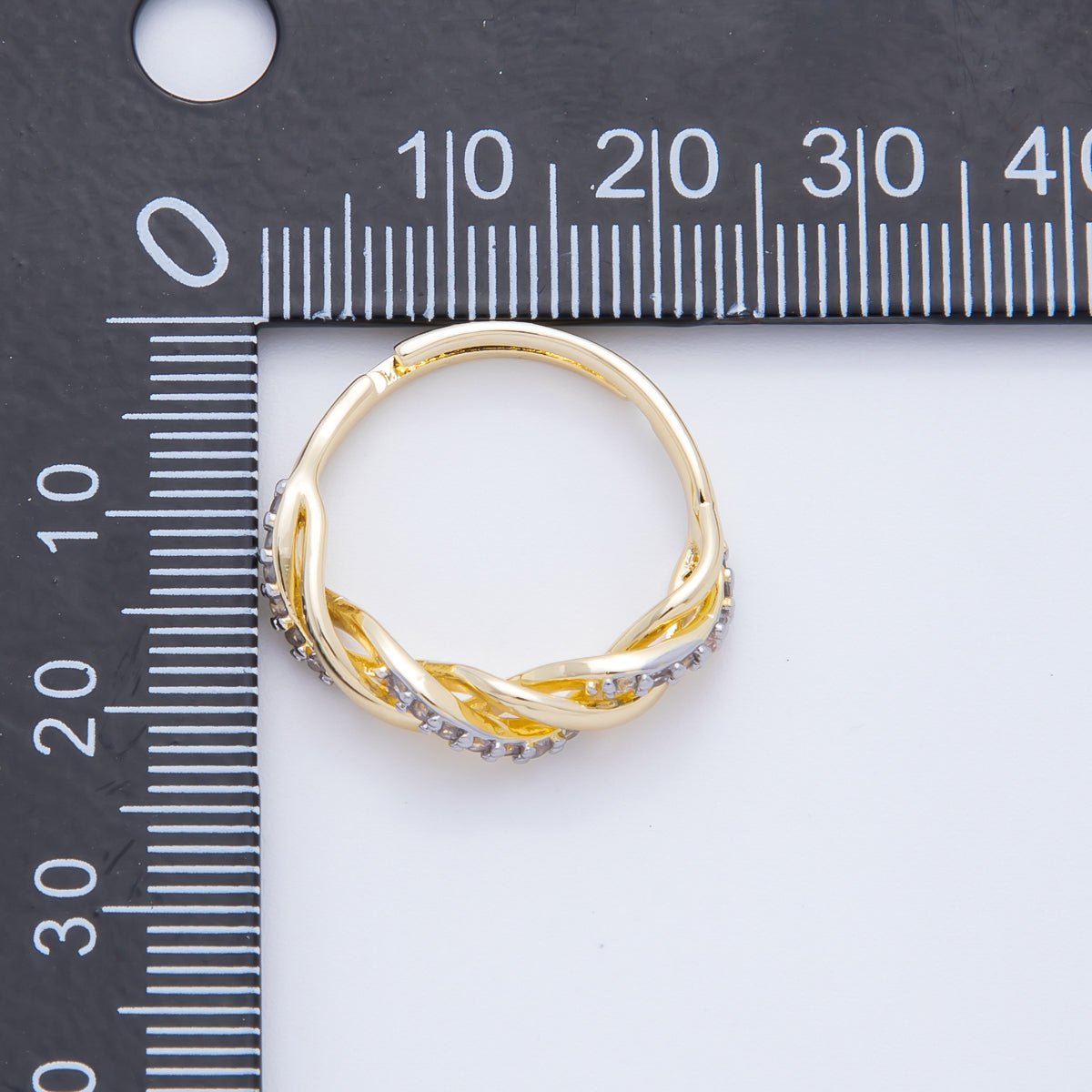 Dainty Mix Metal Gold Braided Ring with CZ Elegant Twist Band Adjustable O-2114