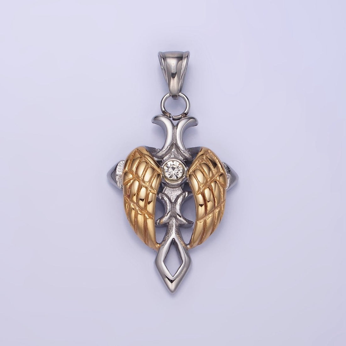 Dainty Mixed Metal Gold Winged Cross Pendant Stainless Steel Angel Wing Charm P1202