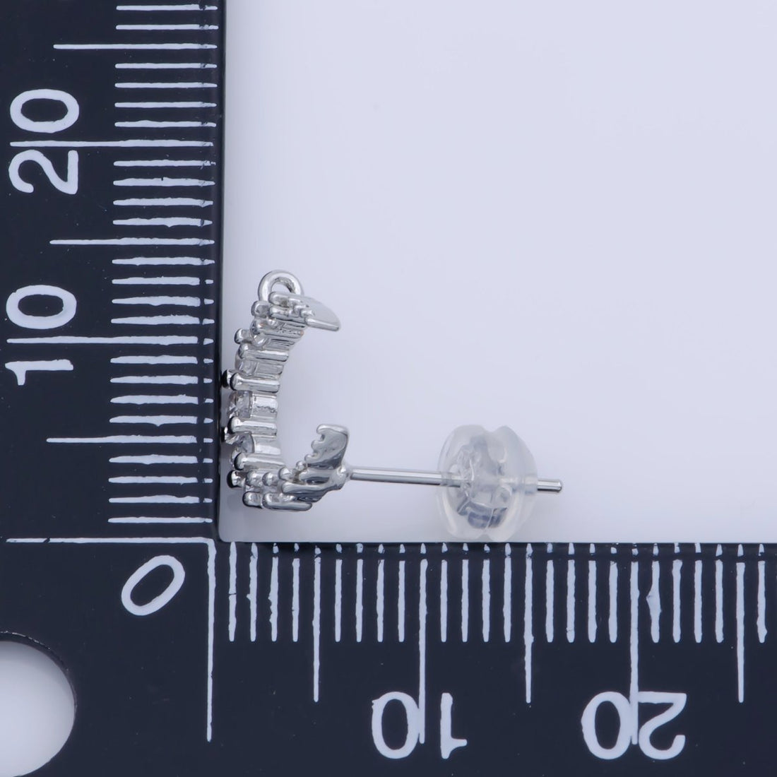 Dainty Moon Post Earring, Micro Pave Moon Stud with Open Link for Earring Jewelry Supplies Component in Silver Filled K-256
