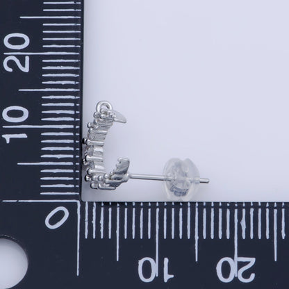 Dainty Moon Post Earring, Micro Pave Moon Stud with Open Link for Earring Jewelry Supplies Component in Silver Filled K-256
