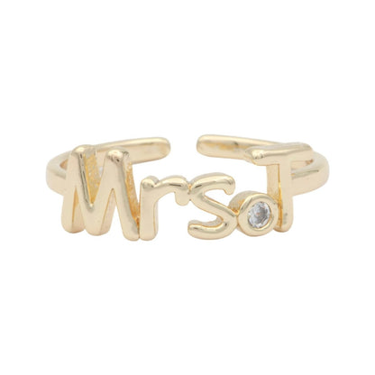 Dainty Mrs Ring Gold Letter Minimalist Initial Name Ring Adjustable Engagement Gift O-927-O-952