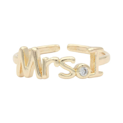 Dainty Mrs Ring Gold Letter Minimalist Initial Name Ring Adjustable Engagement Gift O-927-O-952