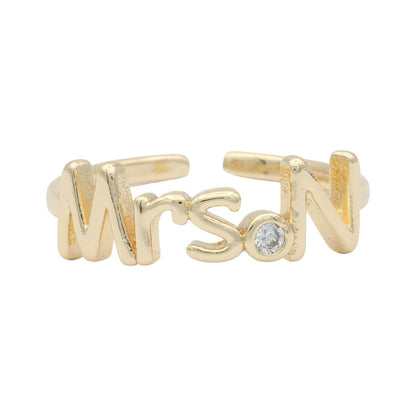 Dainty Mrs Ring Gold Letter Minimalist Initial Name Ring Adjustable Engagement Gift O-927-O-952