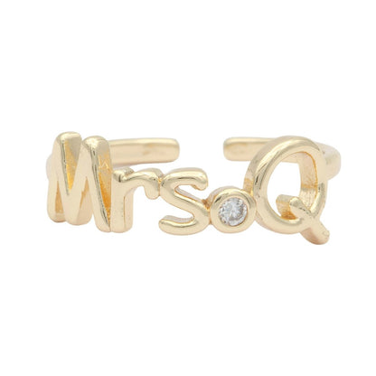Dainty Mrs Ring Gold Letter Minimalist Initial Name Ring Adjustable Engagement Gift O-927-O-952