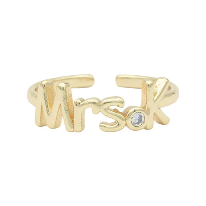 Dainty Mrs Ring Gold Letter Minimalist Initial Name Ring Adjustable Engagement Gift O-927-O-952
