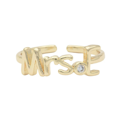 Dainty Mrs Ring Gold Letter Minimalist Initial Name Ring Adjustable Engagement Gift O-927-O-952