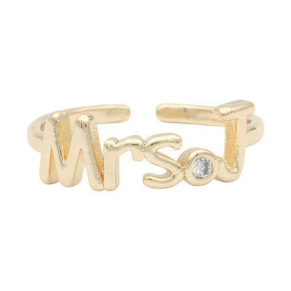 Dainty Mrs Ring Gold Letter Minimalist Initial Name Ring Adjustable Engagement Gift O-927-O-952