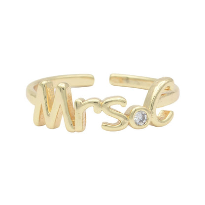 Dainty Mrs Ring Gold Letter Minimalist Initial Name Ring Adjustable Engagement Gift O-927-O-952