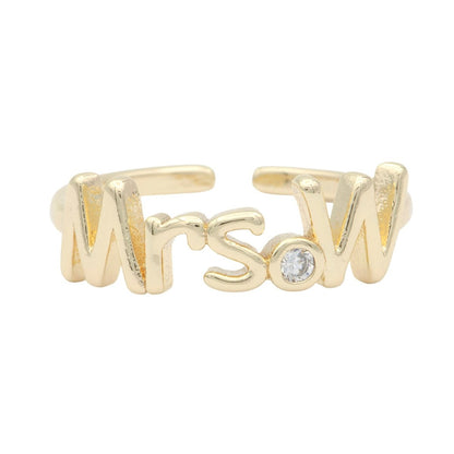 Dainty Mrs Ring Gold Letter Minimalist Initial Name Ring Adjustable Engagement Gift O-927-O-952