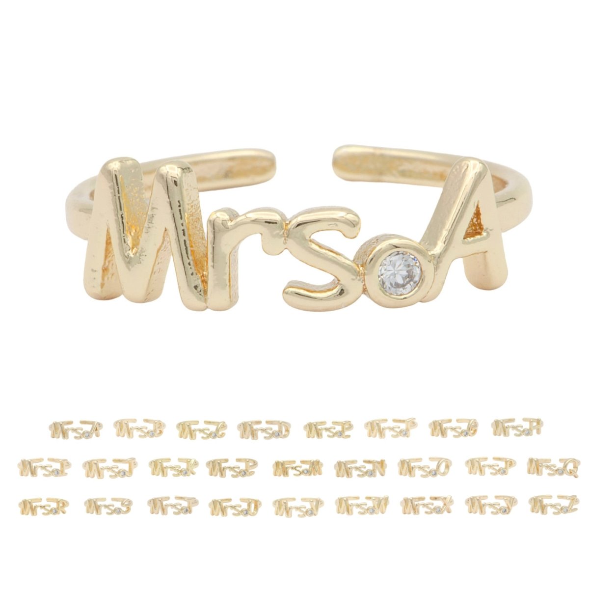 Dainty Mrs Ring Gold Letter Minimalist Initial Name Ring Adjustable Engagement Gift O-927-O-952