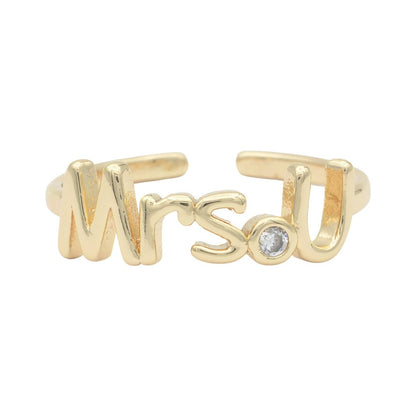 Dainty Mrs Ring Gold Letter Minimalist Initial Name Ring Adjustable Engagement Gift O-927-O-952