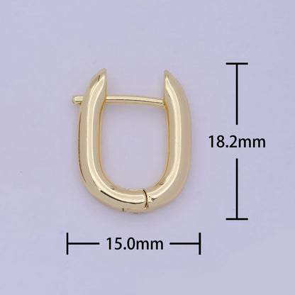 Dainty Oblong Rectangle Hoop Earring, Gold U Shape Huggie Hoop Minimalist Jewelry V-368