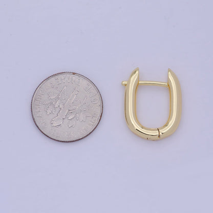 Dainty Oblong Rectangle Hoop Earring, Gold U Shape Huggie Hoop Minimalist Jewelry V-368