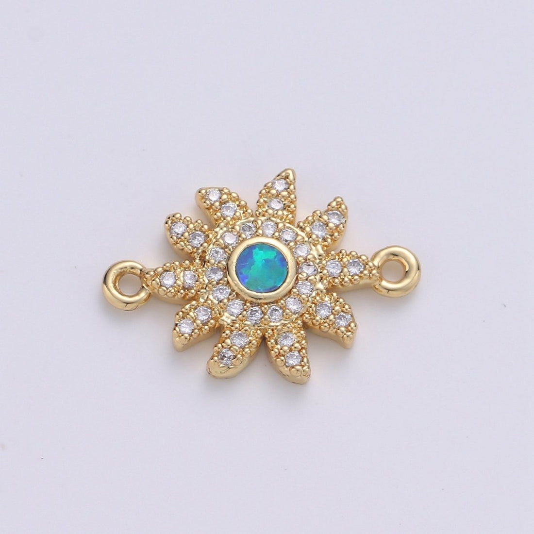Dainty Opal Bracelet Connector Gold Sun Charm 18k Gold Fill Sunburst Charm Connector for Bracelet Necklace Earring Charm Component F-497