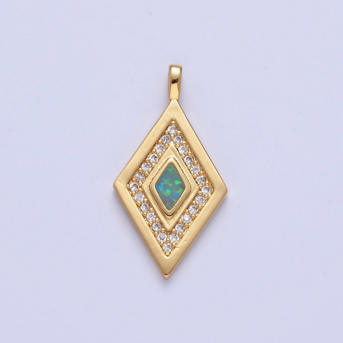 Dainty Opal Rhombus Charm Micro Pave Geometric Pendant I-237 I-241 I-249 I-254