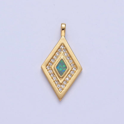 Dainty Opal Rhombus Charm Micro Pave Geometric Pendant I-237 I-241 I-249 I-254