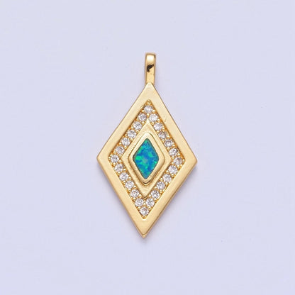 Dainty Opal Rhombus Charm Micro Pave Geometric Pendant I-237 I-241 I-249 I-254
