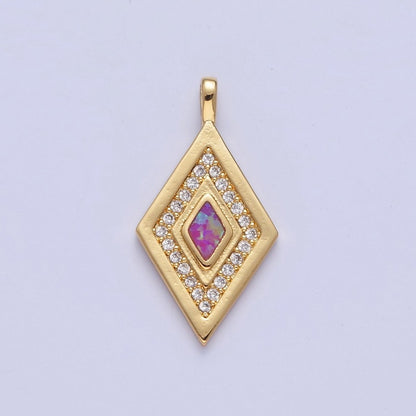 Dainty Opal Rhombus Charm Micro Pave Geometric Pendant I-237 I-241 I-249 I-254