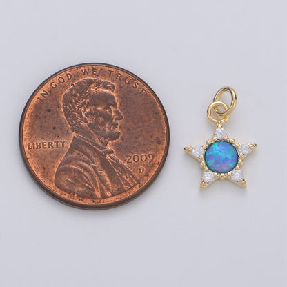 Dainty Opal star Charm - 10x15mm Blue star Stone Charm 14k Gold Filled CZ Drop Charm Pendant, Cubic celestial Charm D-175 D-176