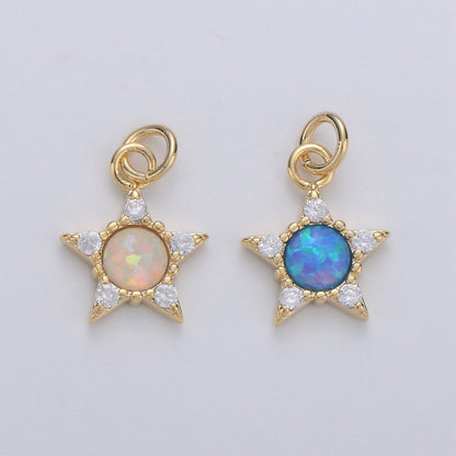 Dainty Opal star Charm - 10x15mm Blue star Stone Charm 14k Gold Filled CZ Drop Charm Pendant, Cubic celestial Charm D-175 D-176