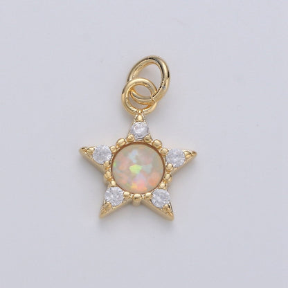 Dainty Opal star Charm - 10x15mm Blue star Stone Charm 14k Gold Filled CZ Drop Charm Pendant, Cubic celestial Charm D-175 D-176