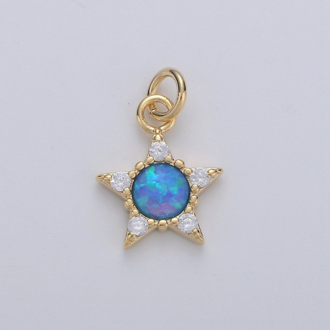 Dainty Opal star Charm - 10x15mm Blue star Stone Charm 14k Gold Filled CZ Drop Charm Pendant, Cubic celestial Charm D-175 D-176