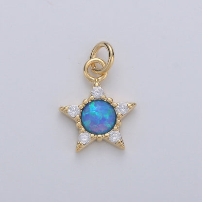 Dainty Opal star Charm - 10x15mm Blue star Stone Charm 14k Gold Filled CZ Drop Charm Pendant, Cubic celestial Charm D-175 D-176