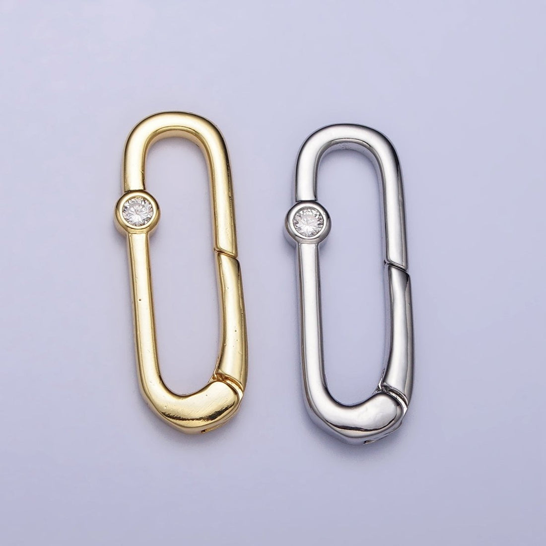 Dainty Oval Gold Push Gate ring Micro pave CZ Charm Holder Enhanced Link for Jewelry Supply Z-355
