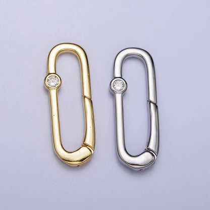 Dainty Oval Gold Push Gate ring Micro pave CZ Charm Holder Enhanced Link for Jewelry Supply Z-355