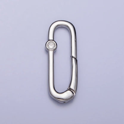 Dainty Oval Gold Push Gate ring Micro pave CZ Charm Holder Enhanced Link for Jewelry Supply Z-355