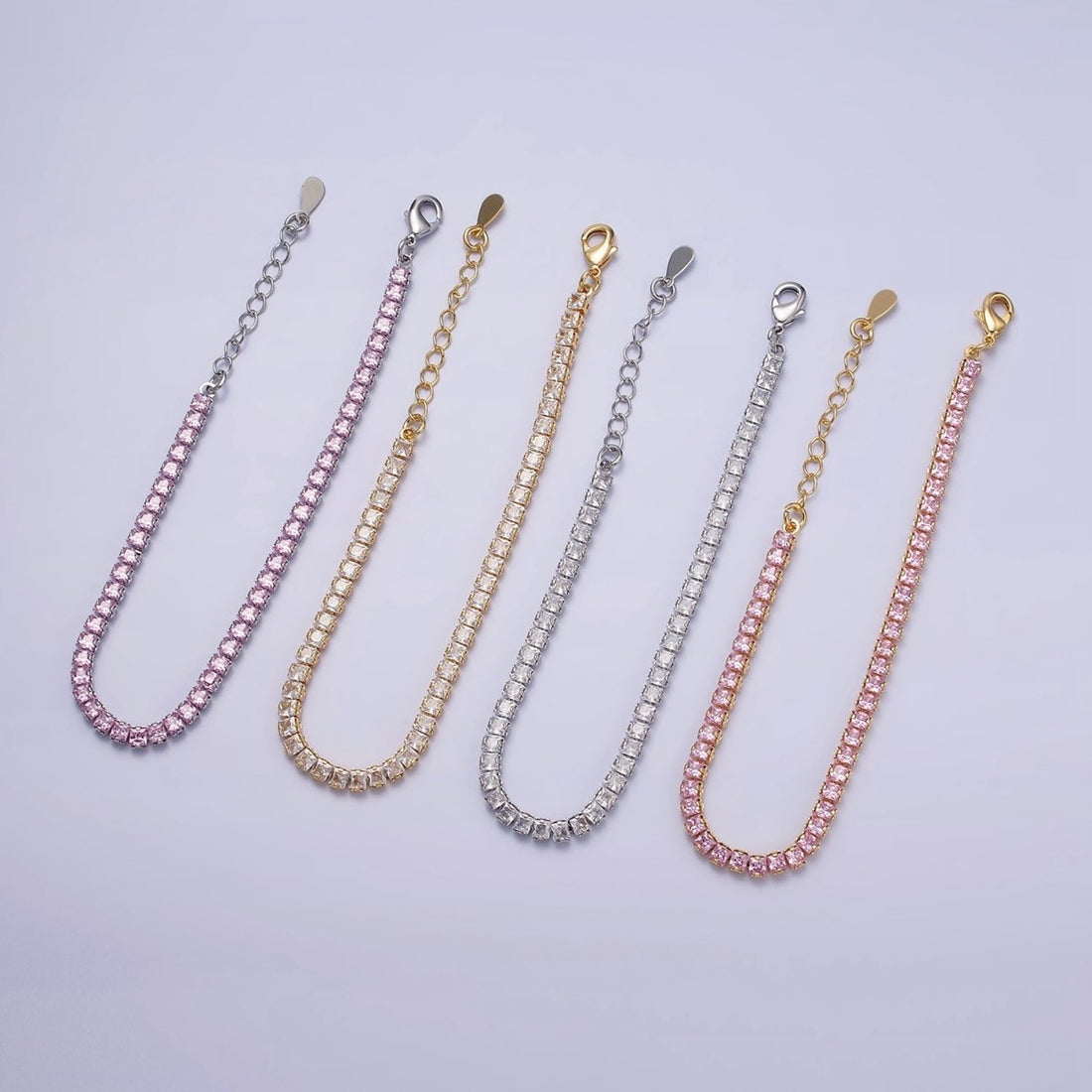 Dainty PEACH, YELLOW, RED Diamond Tennis Bracelet Gold CZ Tennis Bracelet Cubic Zirconia Diamond Bracelet Adjustable | WA-890 WA-891 WA-892 Clearance Pricing