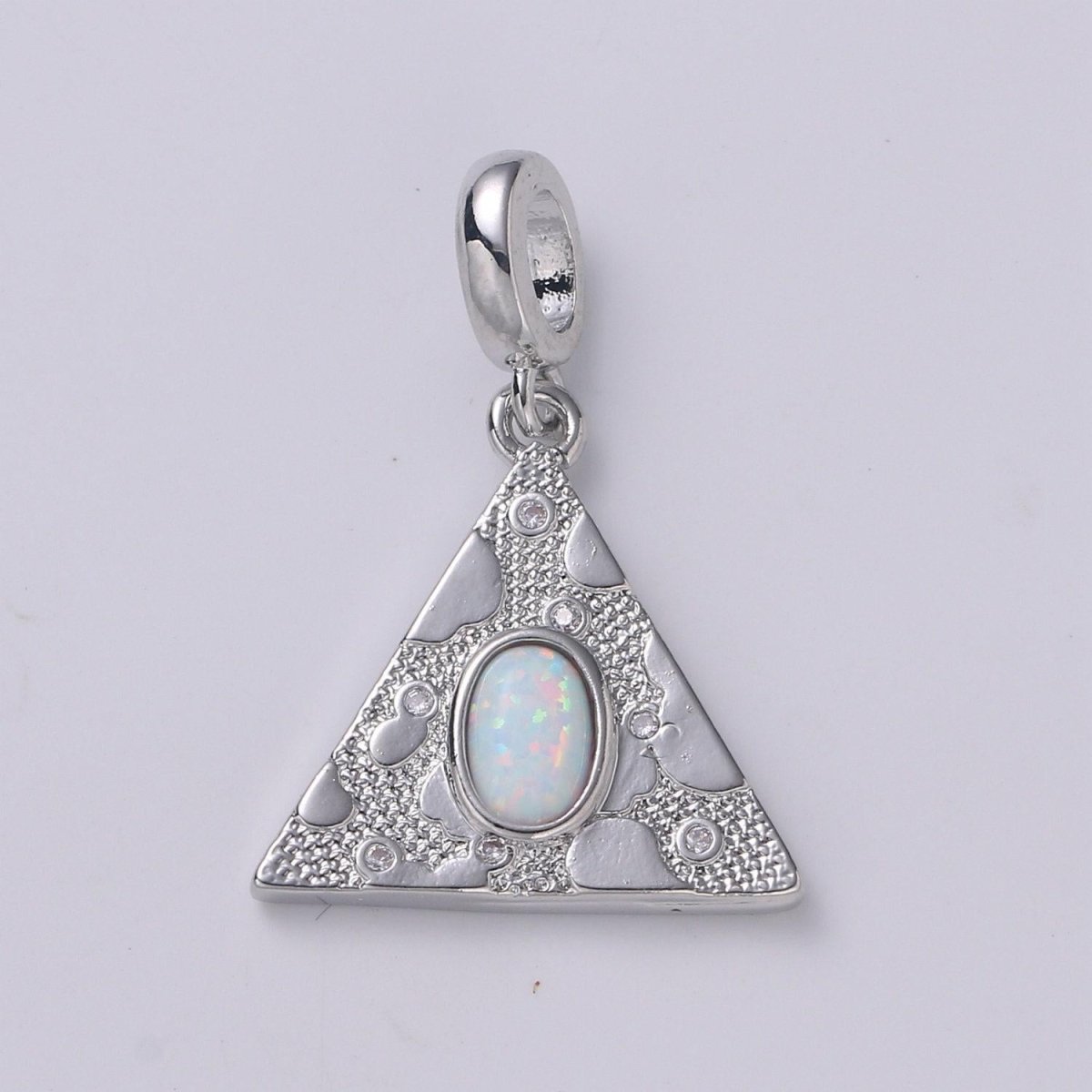 14K Gold Filled Blue, White Opal CZ Textured Triangle Drop Rondelle Pendant in Gold &amp; Silver | H307