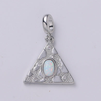 14K Gold Filled Blue, White Opal CZ Textured Triangle Drop Rondelle Pendant in Gold &amp; Silver | H307