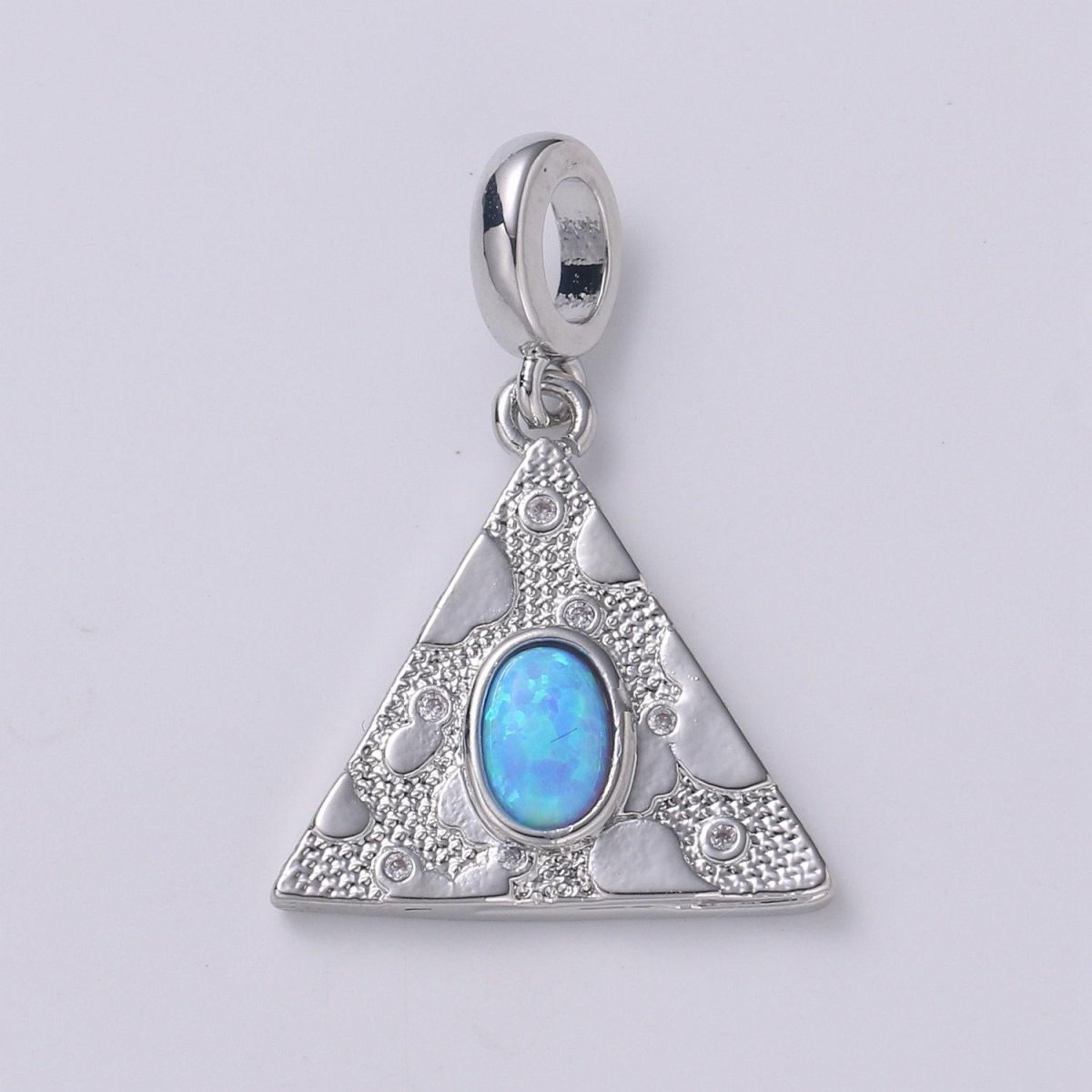 14K Gold Filled Blue, White Opal CZ Textured Triangle Drop Rondelle Pendant in Gold &amp; Silver | H307