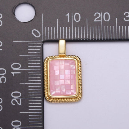 Dainty Pink Charm Pendant - Gold Filled Pendant - Rectangle Geometric Pendant H-110