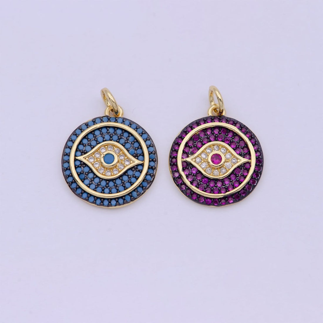 Dainty Pink Evil Eye Pendant for Necklace Charm in 24k Gold Filled Evil Eye Charm for Bracelet Necklace Earring Supply 20x15mm D-192