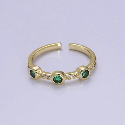 Dainty pink green clear stone ring stackable ring cubic cz gold ring  O-2111