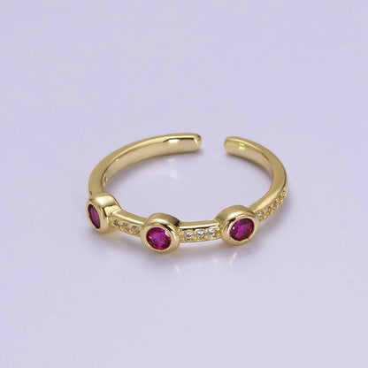 Dainty pink green clear stone ring stackable ring cubic cz gold ring  O-2111