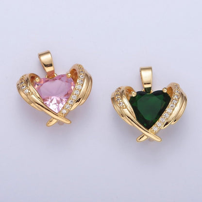 OS Dainty Pink Heart Charm, Green Heart Pendant X-331