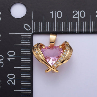 OS Dainty Pink Heart Charm, Green Heart Pendant X-331