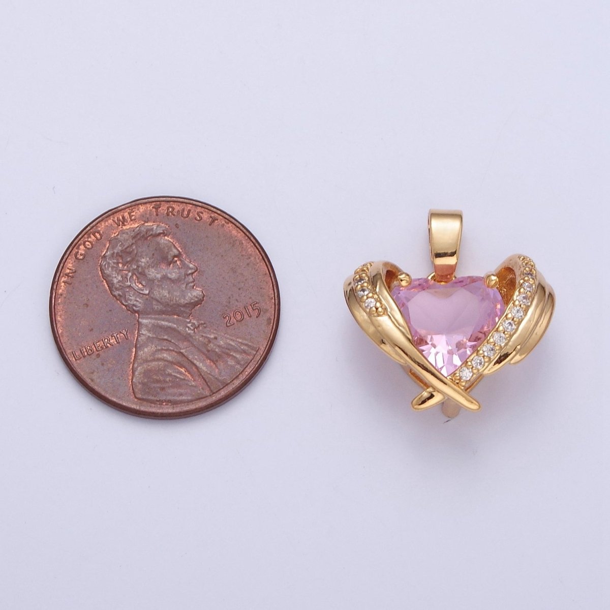 OS Dainty Pink Heart Charm, Green Heart Pendant X-331