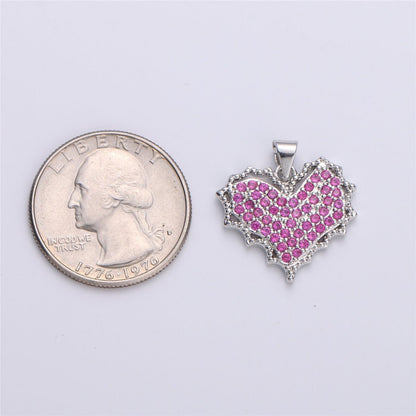 Dainty Pink Micro Pave Heart Charm, Cubic Heart Shape Charm  Love Charm 25mm x 20mm for bracelet necklace earring charm Component I-612 I-886