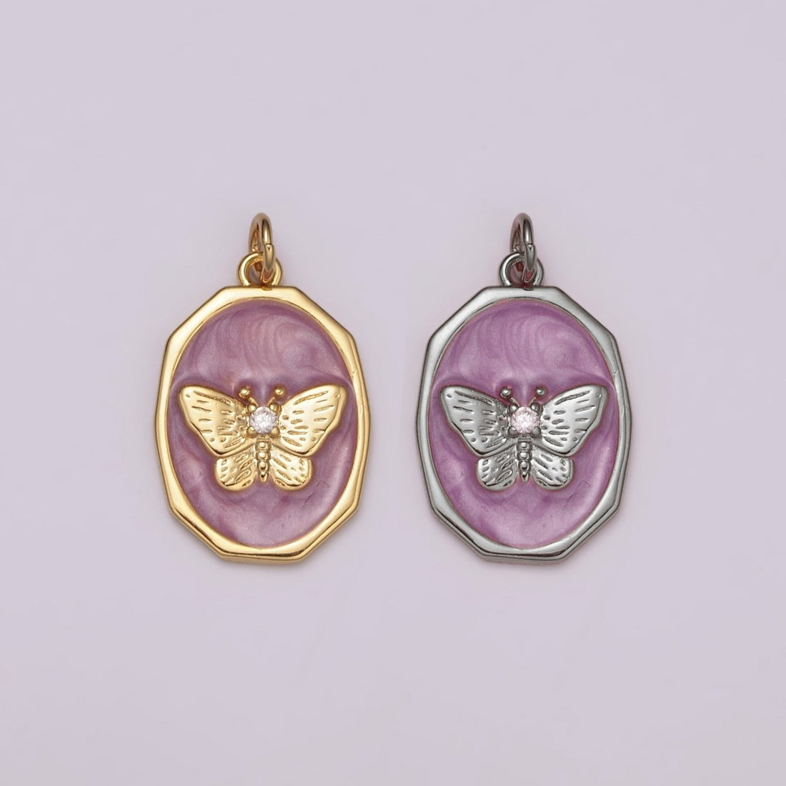 Dainty Purple Butterfly Gold Charm for Necklace Earring Bracelet Component Enamel Charm C-374 M-936