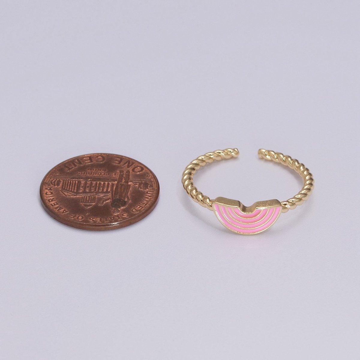 Dainty Rainbow Ring, Pink Enamel Ring Twisted Open Adjustable Ring Christmas New beginning gift U-113 U-114