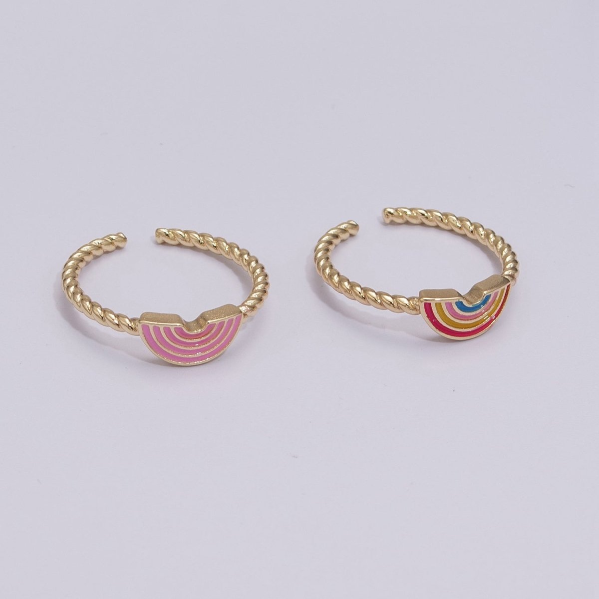 Dainty Rainbow Ring, Pink Enamel Ring Twisted Open Adjustable Ring Christmas New beginning gift U-113 U-114